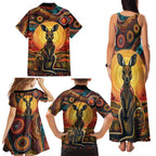 Australian Aboriginal Art Kangaroo Family Matching Tank Maxi Dress and Hawaiian Shirt Maintain the Dreaming Aboriginal Dot Painting
