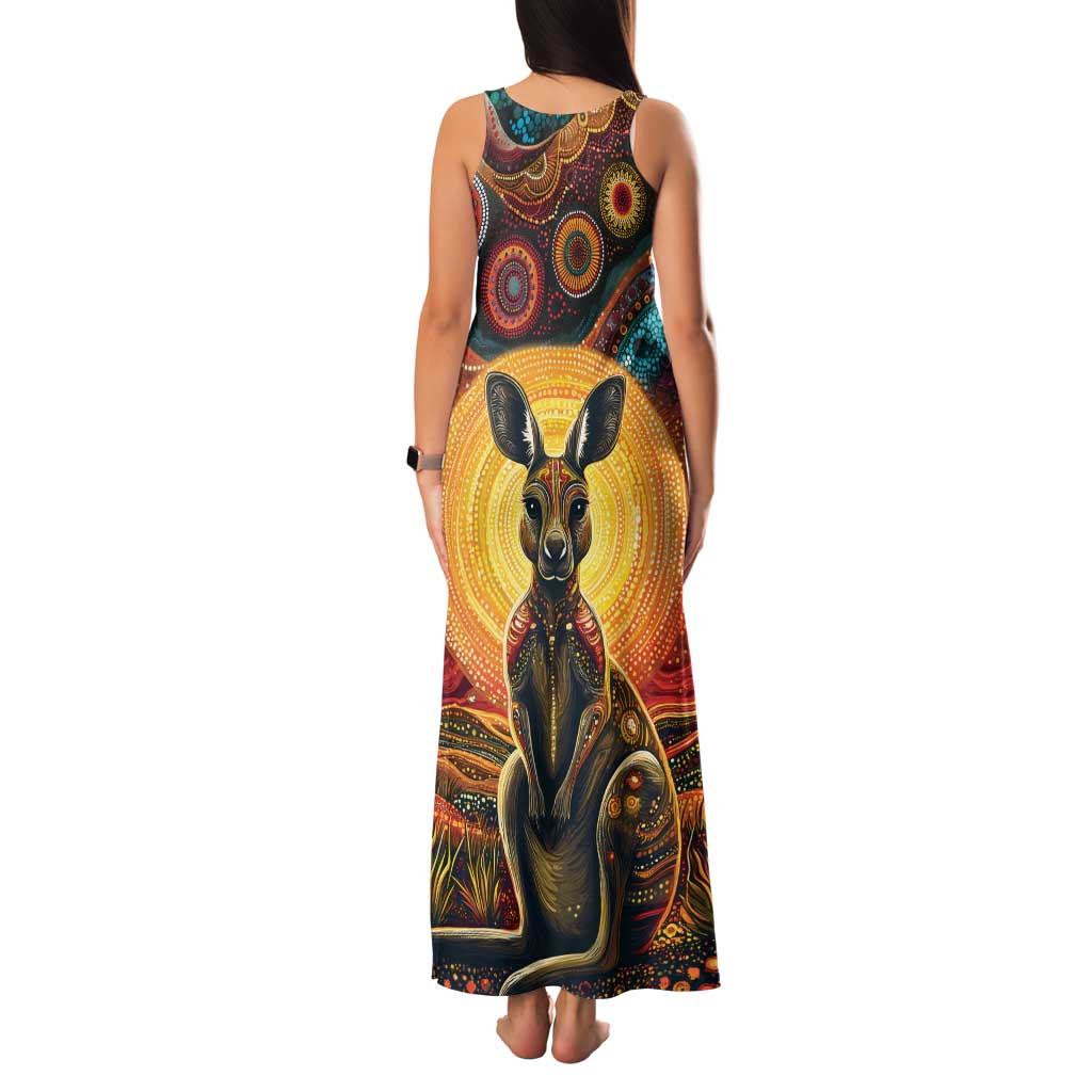 Australian Aboriginal Art Kangaroo Family Matching Tank Maxi Dress and Hawaiian Shirt Maintain the Dreaming Aboriginal Dot Painting