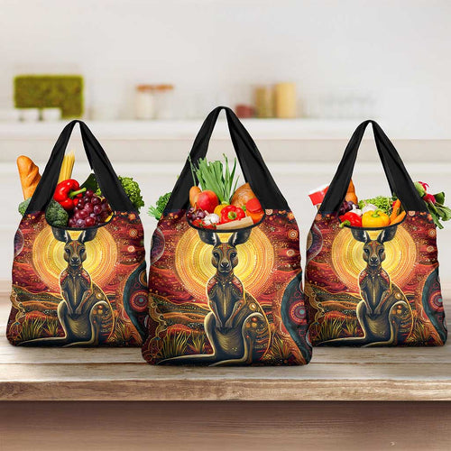 Australian Aboriginal Art Kangaroo Grocery Bag Maintain the Dreaming Aboriginal Dot Painting