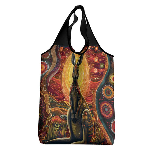 Australian Aboriginal Art Kangaroo Grocery Bag Maintain the Dreaming Aboriginal Dot Painting