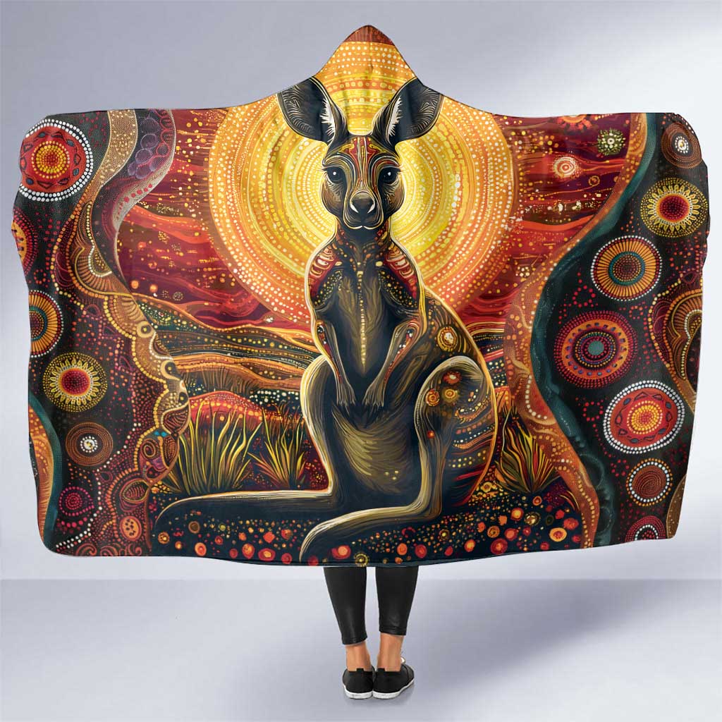 Australian Aboriginal Art Kangaroo Hooded Blanket Maintain the Dreaming Aboriginal Dot Painting