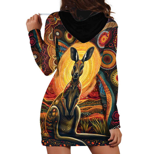 Australian Aboriginal Art Kangaroo Hoodie Dress Maintain the Dreaming Aboriginal Dot Painting