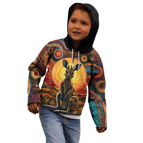 Australian Aboriginal Art Kangaroo Kid Hoodie Maintain the Dreaming Aboriginal Dot Painting