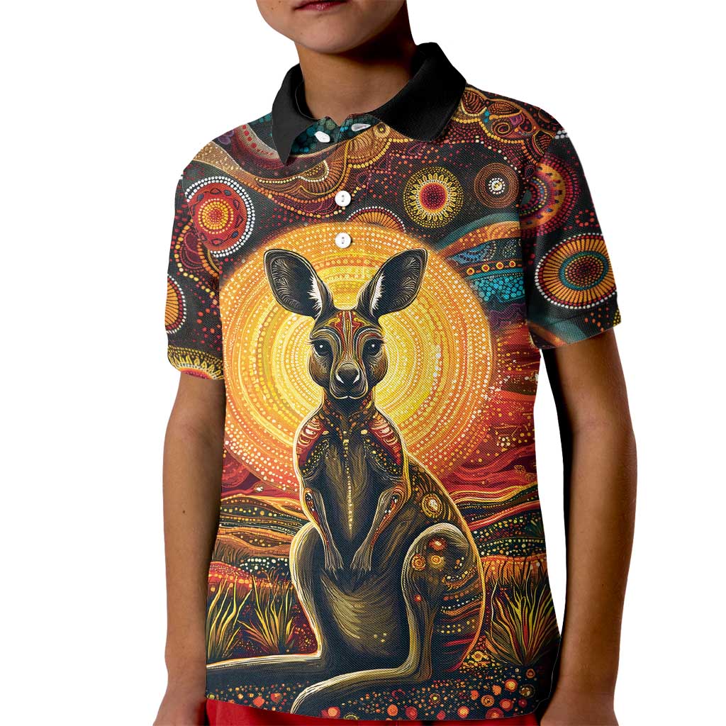Australian Aboriginal Art Kangaroo Kid Polo Shirt Maintain the Dreaming Aboriginal Dot Painting