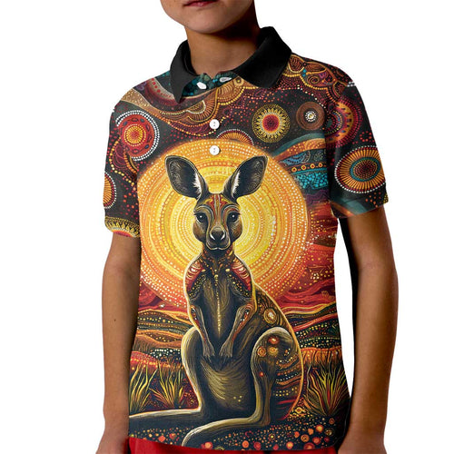 Australian Aboriginal Art Kangaroo Kid Polo Shirt Maintain the Dreaming Aboriginal Dot Painting
