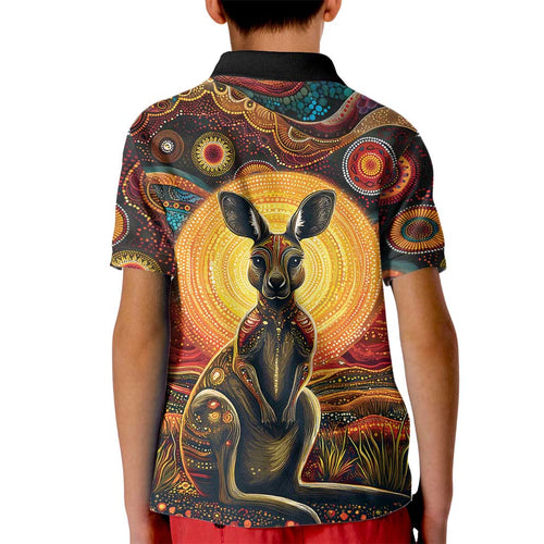 Australian Aboriginal Art Kangaroo Kid Polo Shirt Maintain the Dreaming Aboriginal Dot Painting
