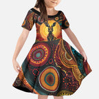 Australian Aboriginal Art Kangaroo Kid Short Sleeve Dress Maintain the Dreaming Aboriginal Dot Painting