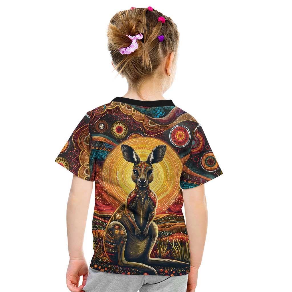 Australian Aboriginal Art Kangaroo Kid T Shirt Maintain the Dreaming Aboriginal Dot Painting