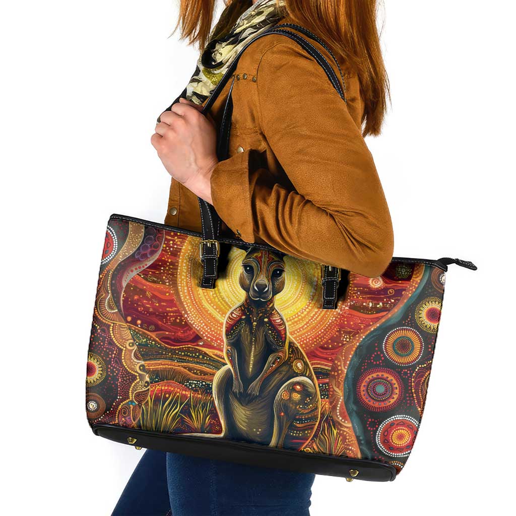 Australian Aboriginal Art Kangaroo Leather Tote Bag Maintain the Dreaming Aboriginal Dot Painting