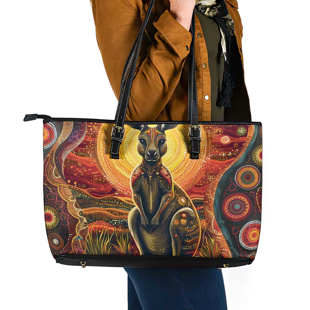 Australian Aboriginal Art Kangaroo Leather Tote Bag Maintain the Dreaming Aboriginal Dot Painting