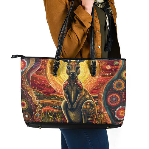 Australian Aboriginal Art Kangaroo Leather Tote Bag Maintain the Dreaming Aboriginal Dot Painting