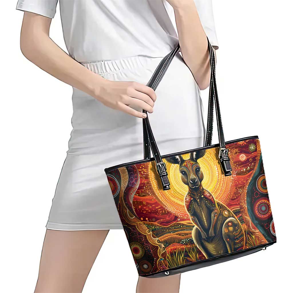 Australian Aboriginal Art Kangaroo Leather Tote Bag Maintain the Dreaming Aboriginal Dot Painting