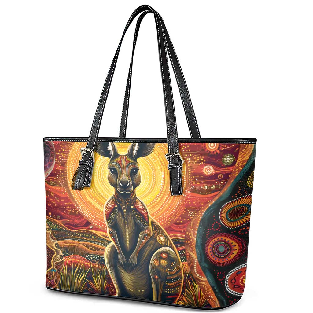 Australian Aboriginal Art Kangaroo Leather Tote Bag Maintain the Dreaming Aboriginal Dot Painting
