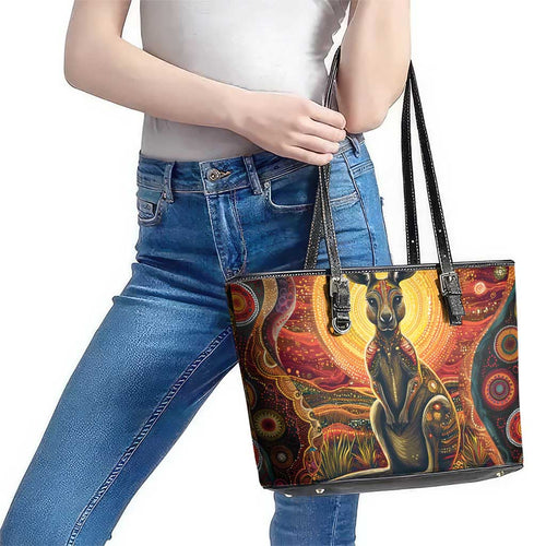 Australian Aboriginal Art Kangaroo Leather Tote Bag Maintain the Dreaming Aboriginal Dot Painting