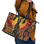 Australian Aboriginal Art Kangaroo Leather Tote Bag Maintain the Dreaming Aboriginal Dot Painting
