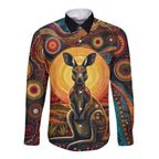 Australian Aboriginal Art Kangaroo Long Sleeve Button Shirt Maintain the Dreaming Aboriginal Dot Painting