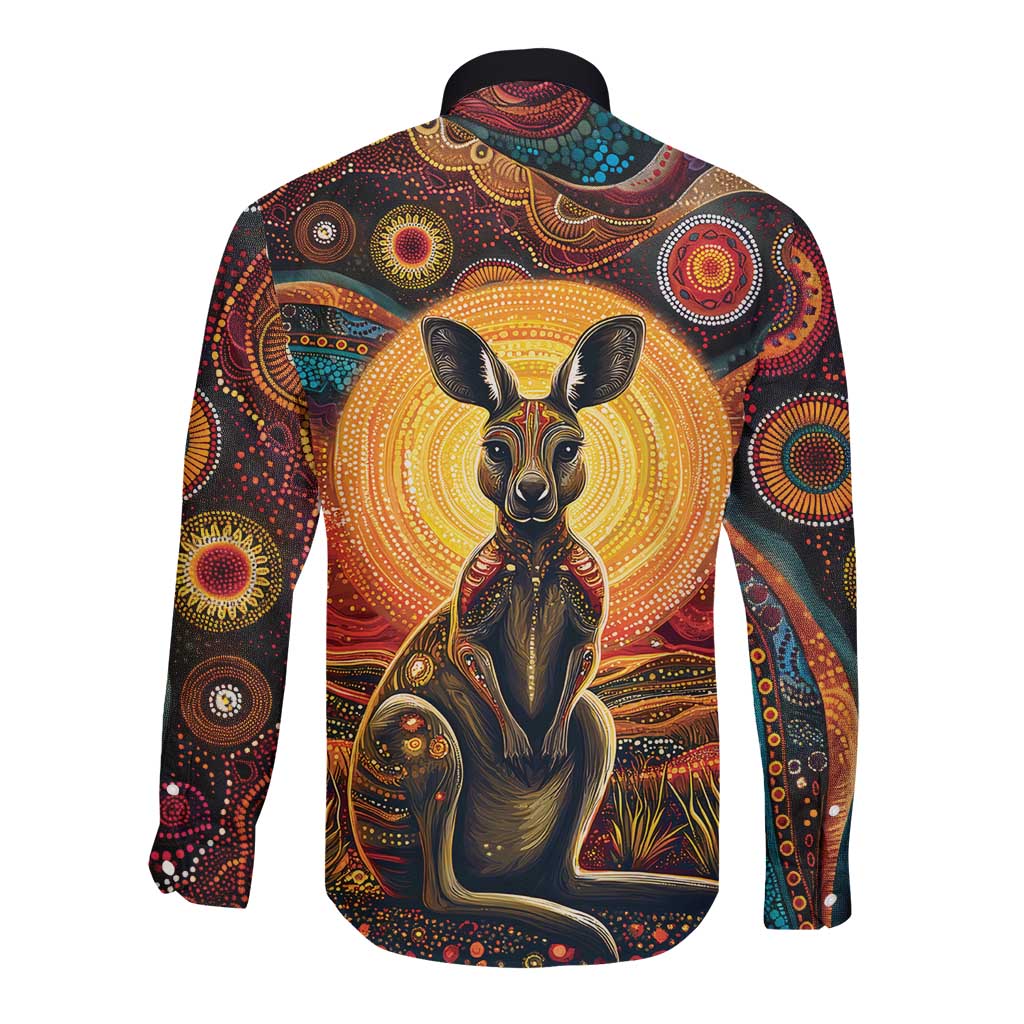 Australian Aboriginal Art Kangaroo Long Sleeve Button Shirt Maintain the Dreaming Aboriginal Dot Painting