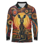 Australian Aboriginal Art Kangaroo Long Sleeve Polo Shirt Maintain the Dreaming Aboriginal Dot Painting