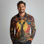 Australian Aboriginal Art Kangaroo Long Sleeve Polo Shirt Maintain the Dreaming Aboriginal Dot Painting