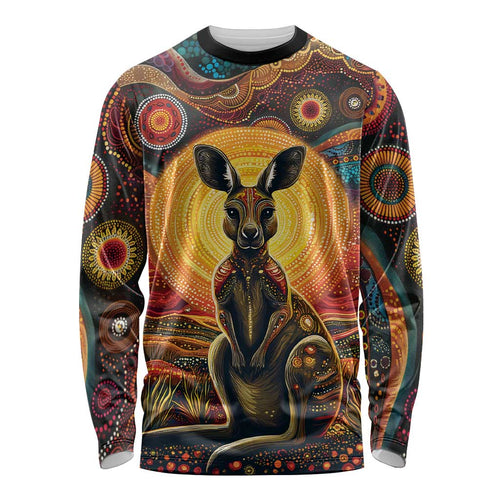 Australian Aboriginal Art Kangaroo Long Sleeve Shirt Maintain the Dreaming Aboriginal Dot Painting