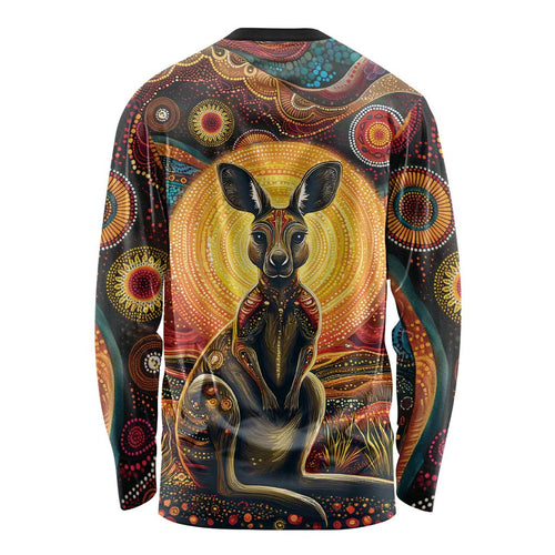 Australian Aboriginal Art Kangaroo Long Sleeve Shirt Maintain the Dreaming Aboriginal Dot Painting