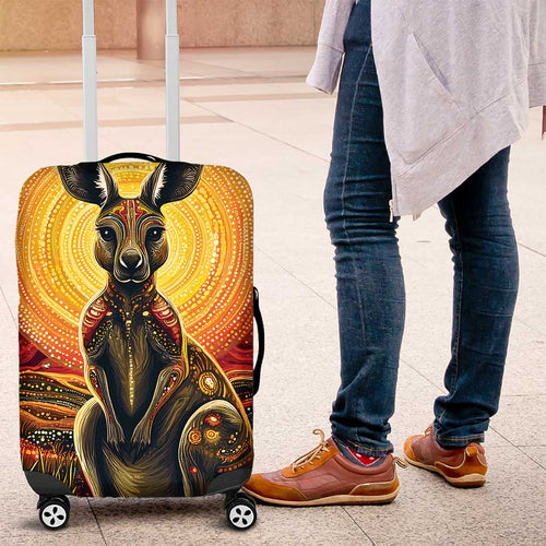 Australian Aboriginal Art Kangaroo Luggage Cover Maintain the Dreaming Aboriginal Dot Painting