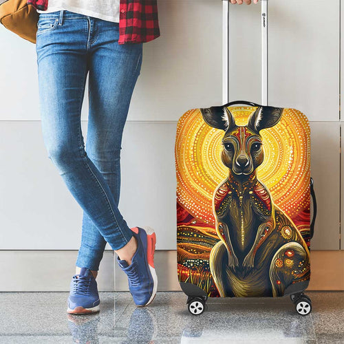 Australian Aboriginal Art Kangaroo Luggage Cover Maintain the Dreaming Aboriginal Dot Painting