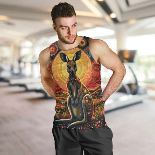 Australian Aboriginal Art Kangaroo Men Tank Top Maintain the Dreaming Aboriginal Dot Painting