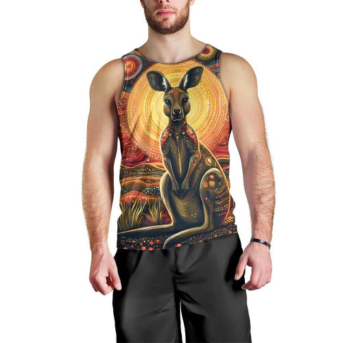 Australian Aboriginal Art Kangaroo Men Tank Top Maintain the Dreaming Aboriginal Dot Painting