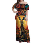 Australian Aboriginal Art Kangaroo Off Shoulder Maxi Dress Maintain the Dreaming Aboriginal Dot Painting