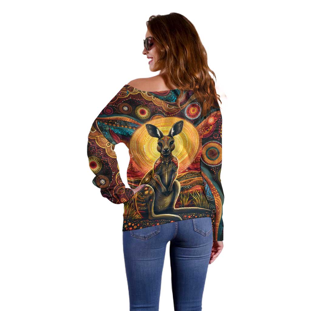 Australian Aboriginal Art Kangaroo Off Shoulder Sweater Maintain the Dreaming Aboriginal Dot Painting