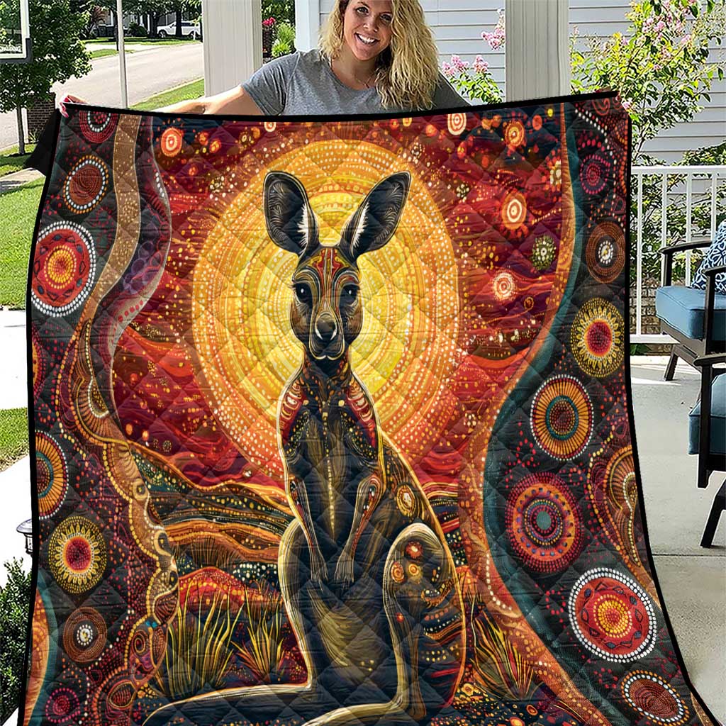 Australian Aboriginal Art Kangaroo Quilt Maintain the Dreaming Aboriginal Dot Painting