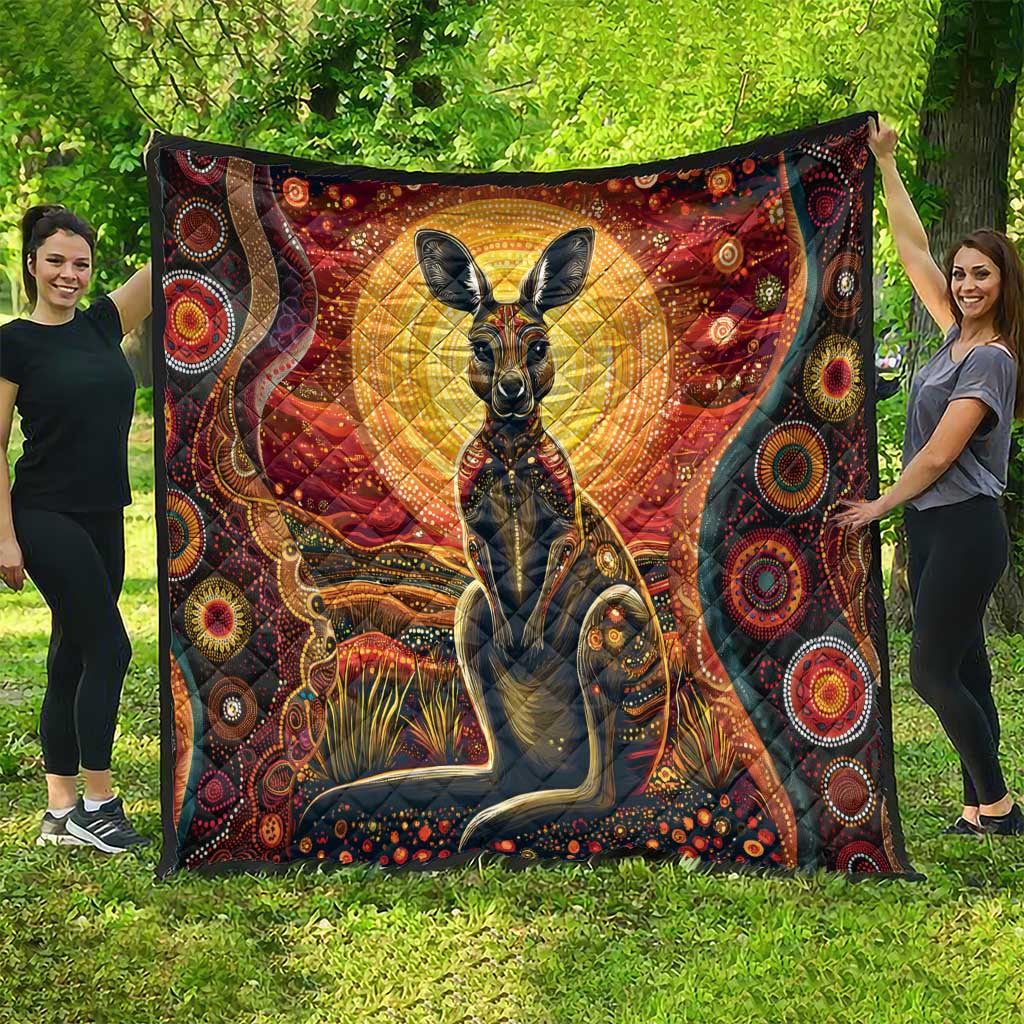 Australian Aboriginal Art Kangaroo Quilt Maintain the Dreaming Aboriginal Dot Painting