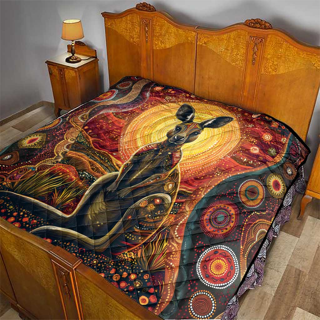 Australian Aboriginal Art Kangaroo Quilt Maintain the Dreaming Aboriginal Dot Painting