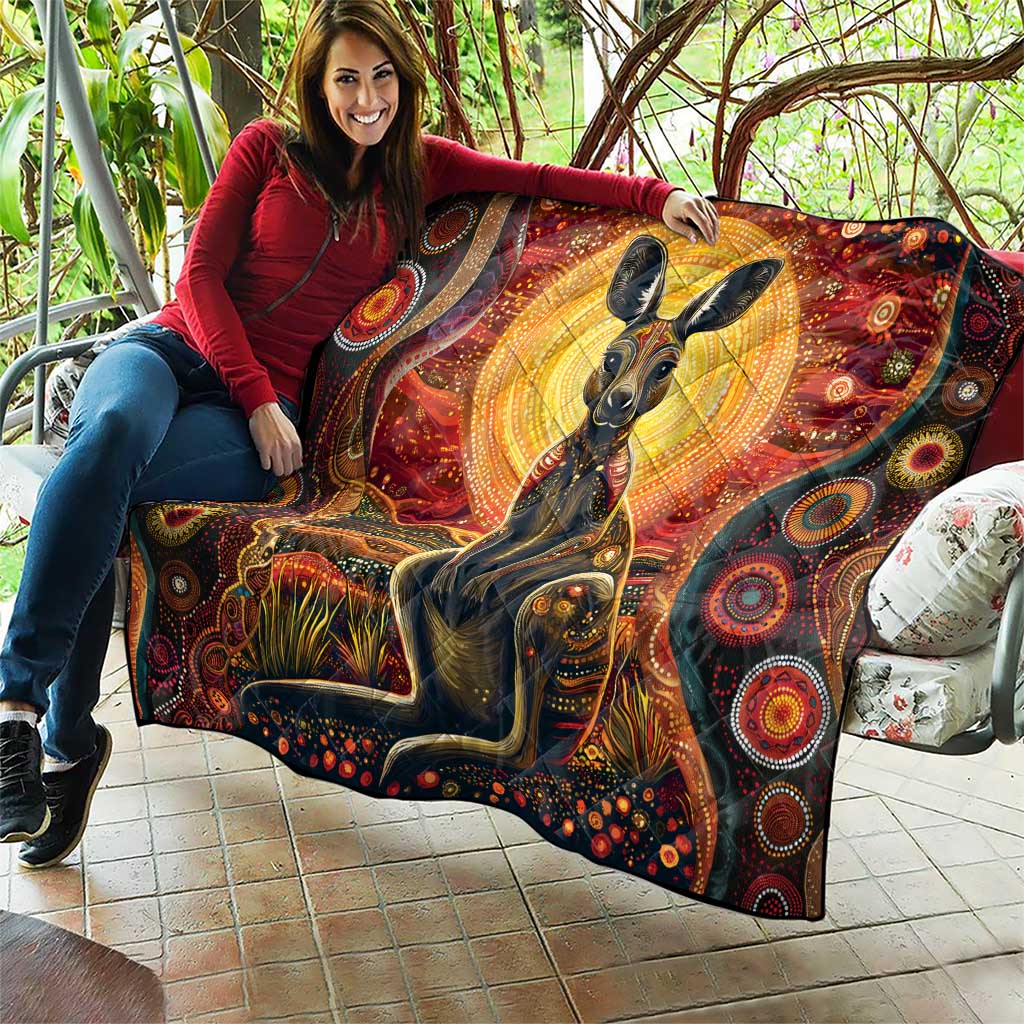 Australian Aboriginal Art Kangaroo Quilt Maintain the Dreaming Aboriginal Dot Painting