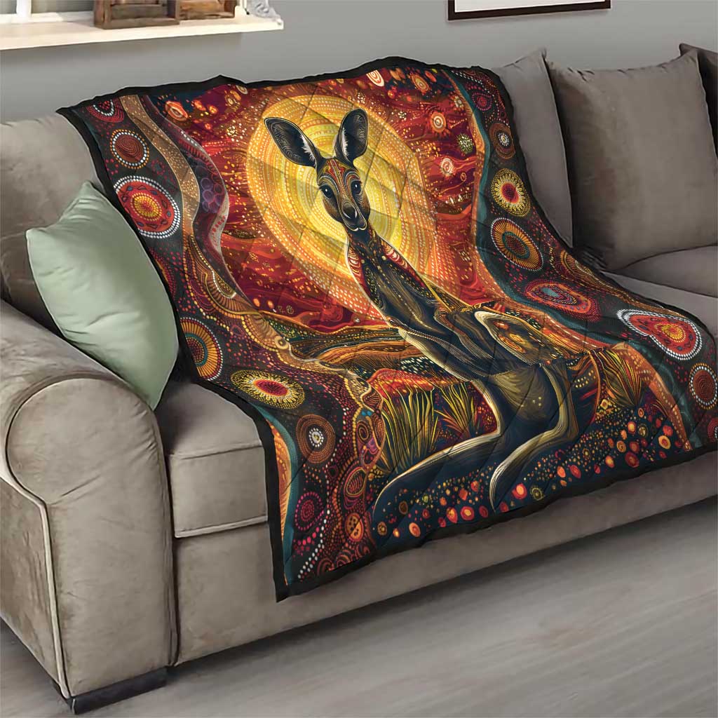 Australian Aboriginal Art Kangaroo Quilt Maintain the Dreaming Aboriginal Dot Painting