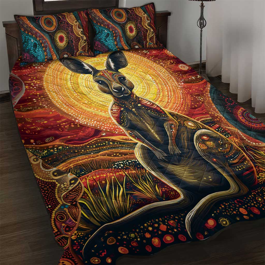 Australian Aboriginal Art Kangaroo Quilt Bed Set Maintain the Dreaming Aboriginal Dot Painting