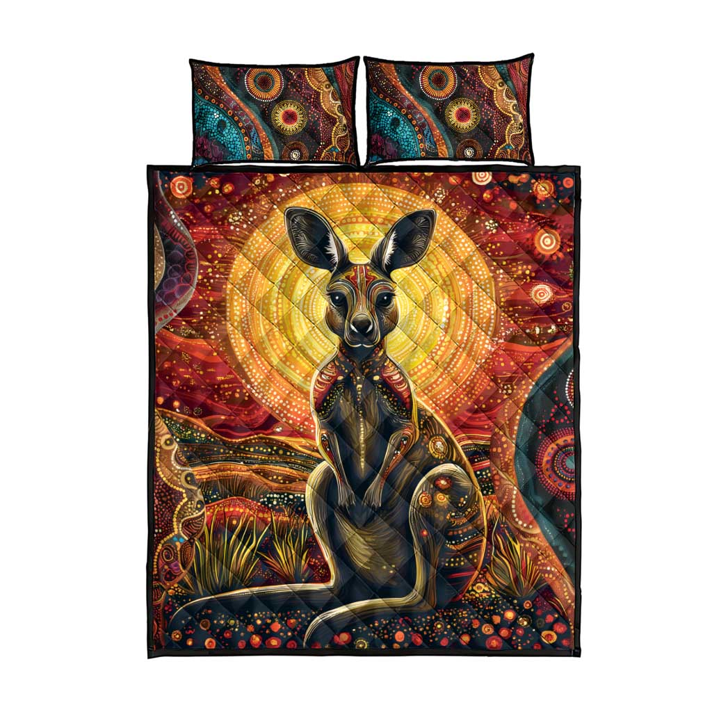 Australian Aboriginal Art Kangaroo Quilt Bed Set Maintain the Dreaming Aboriginal Dot Painting