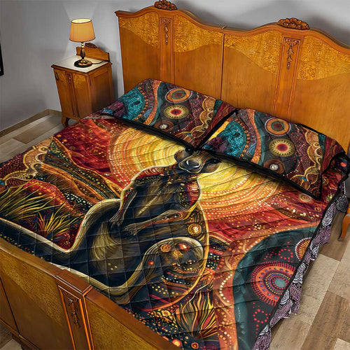 Australian Aboriginal Art Kangaroo Quilt Bed Set Maintain the Dreaming Aboriginal Dot Painting