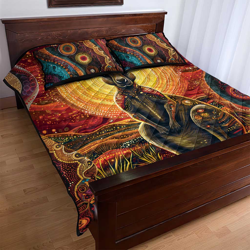 Australian Aboriginal Art Kangaroo Quilt Bed Set Maintain the Dreaming Aboriginal Dot Painting