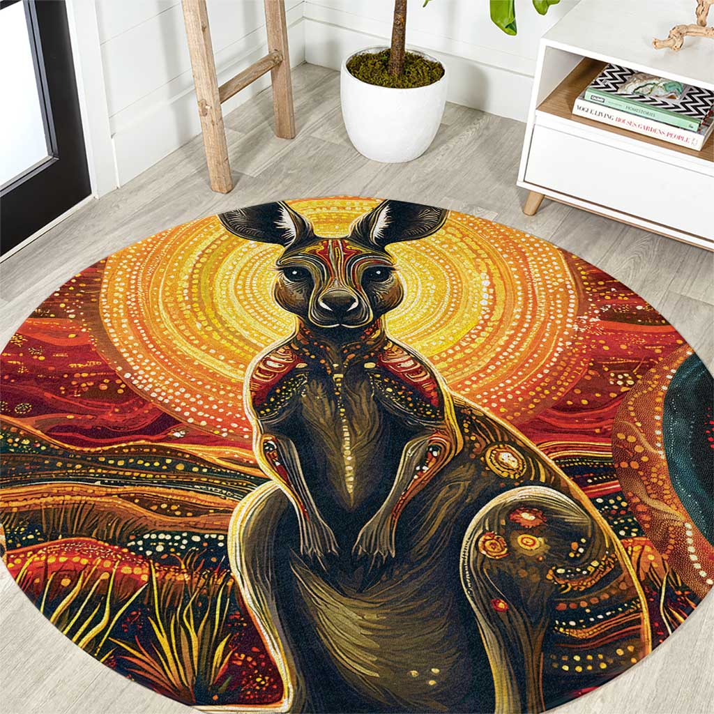 Australian Aboriginal Art Kangaroo Round Carpet Maintain the Dreaming Aboriginal Dot Painting