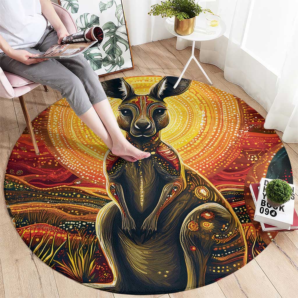 Australian Aboriginal Art Kangaroo Round Carpet Maintain the Dreaming Aboriginal Dot Painting