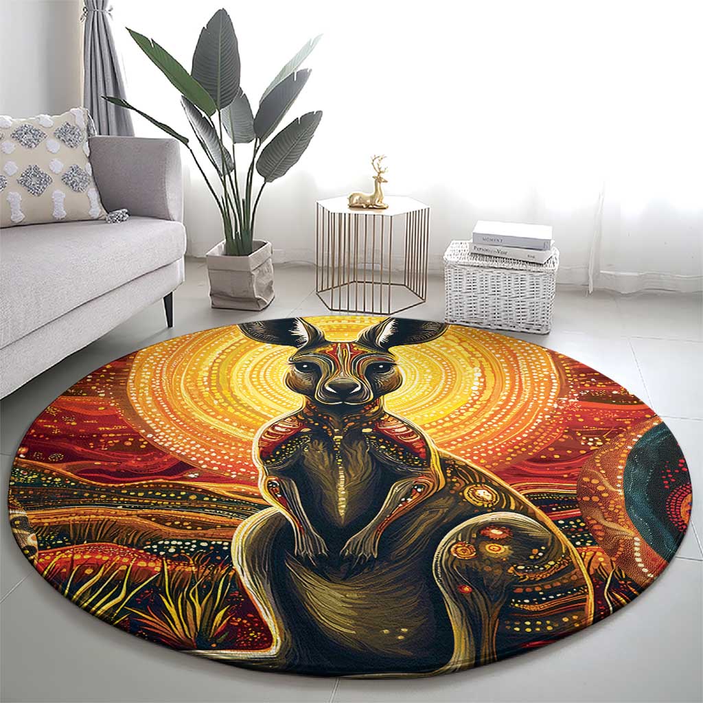 Australian Aboriginal Art Kangaroo Round Carpet Maintain the Dreaming Aboriginal Dot Painting