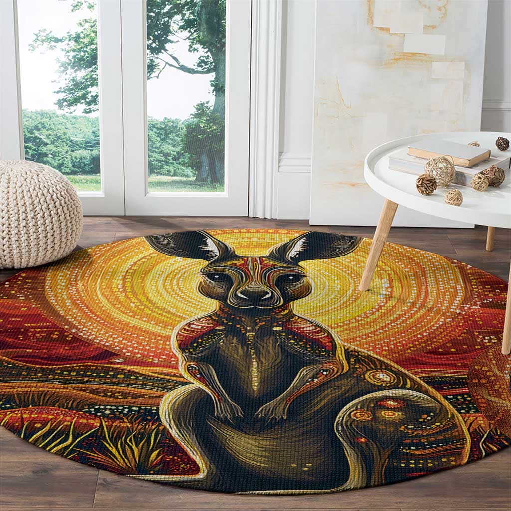 Australian Aboriginal Art Kangaroo Round Carpet Maintain the Dreaming Aboriginal Dot Painting