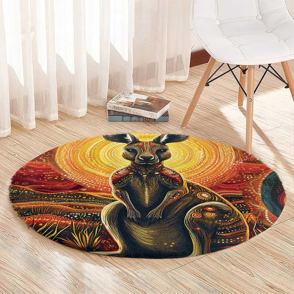 Australian Aboriginal Art Kangaroo Round Carpet Maintain the Dreaming Aboriginal Dot Painting