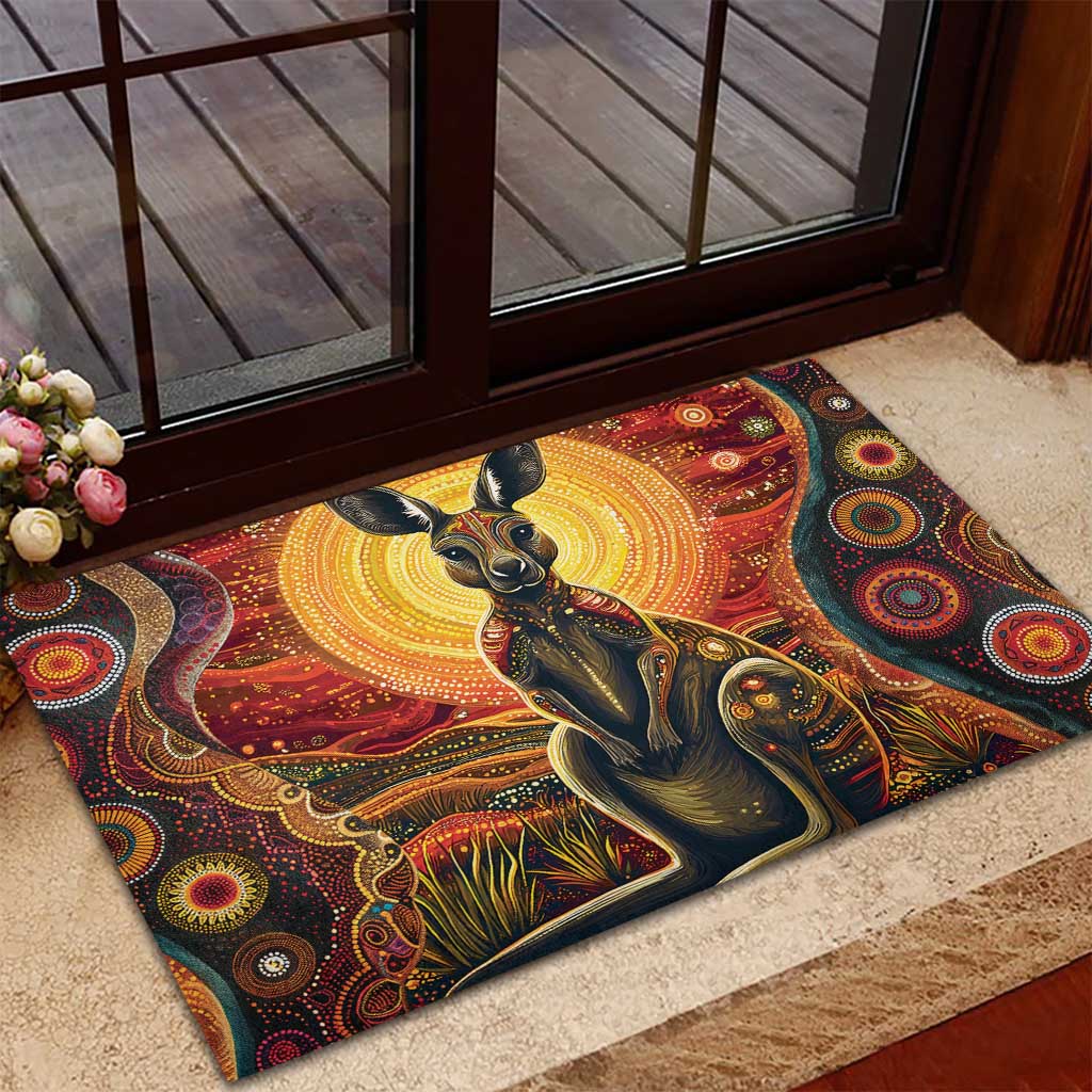 Australian Aboriginal Art Kangaroo Rubber Doormat Maintain the Dreaming Aboriginal Dot Painting
