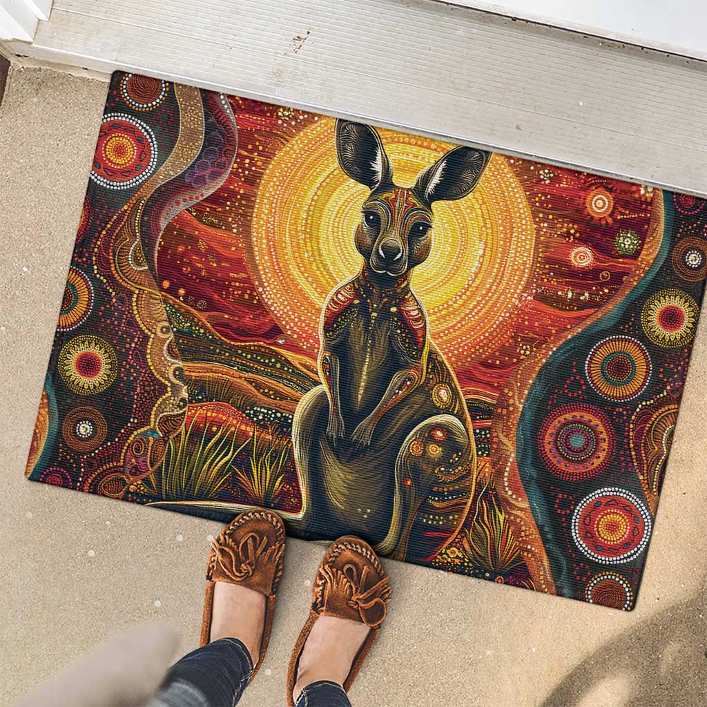 Australian Aboriginal Art Kangaroo Rubber Doormat Maintain the Dreaming Aboriginal Dot Painting