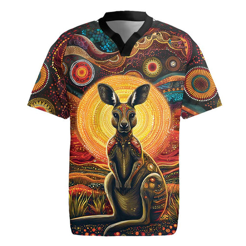 Australian Aboriginal Art Kangaroo Rugby Jersey Maintain the Dreaming Aboriginal Dot Painting