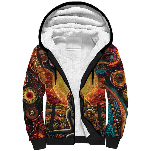 Australian Aboriginal Art Kangaroo Sherpa Hoodie Maintain the Dreaming Aboriginal Dot Painting