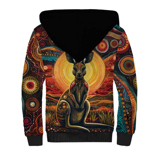 Australian Aboriginal Art Kangaroo Sherpa Hoodie Maintain the Dreaming Aboriginal Dot Painting